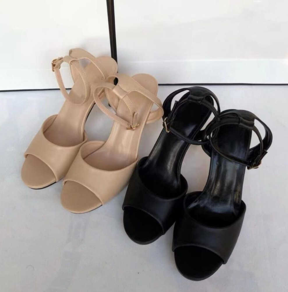 

Luxury Summer Sandals Women Sexy High-Heeled Shoes Fashion Solid Color Designer Leather Lady Sandal Pearl Heel Wedding Party Sandal, Black