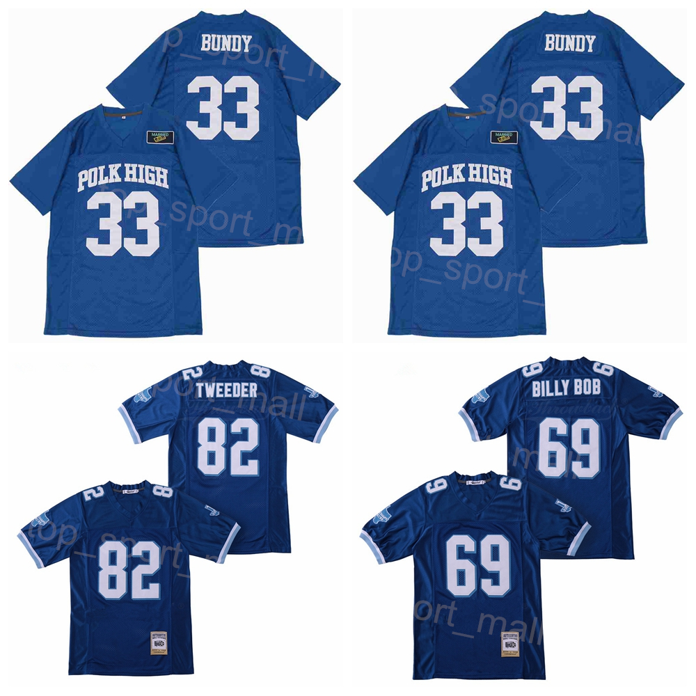 

Movie Football Varsity Blues Jersey West Canaan Coyotes 82 Charlie Tweeder 69 Billy Bob Polk High 33 Al Bundy Team Color Blue All Stitched Breathable University
