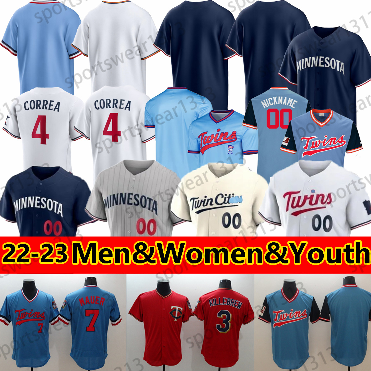 

2023 New Minnesota Baseball Jersey Twins 26 Max Kepler 24 Gary Sanchez 22 Miguel Sano 4 Carlos Correa Harmon Killebrew Francis Peguero Luis Arraez 23 24 Jersey, Black