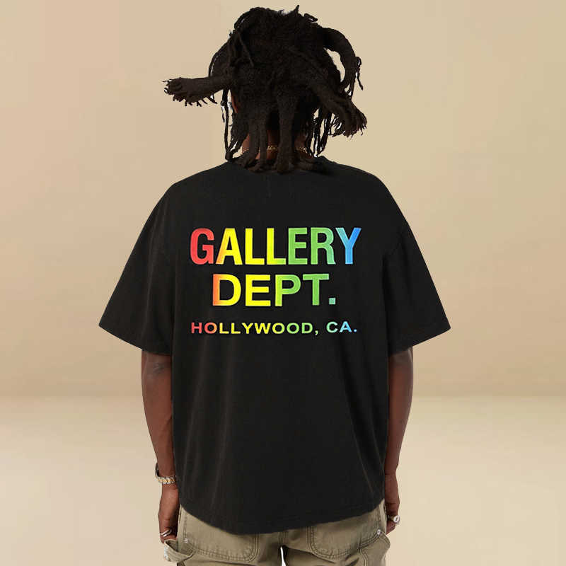 

Fashion Designer Clothing Galleryes Depts Tees Tshirt High Street Gradient G-shaped Pocket Print Short Sleeve Loose Round Neck Garment Wash T-shirt Men Hip hop Tops, Wash black