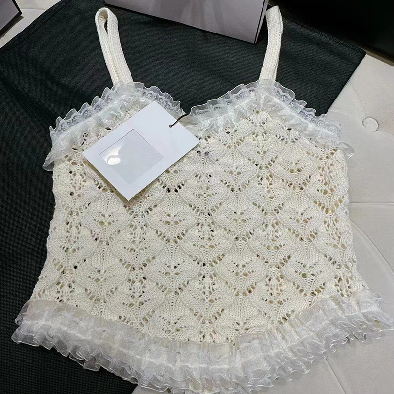 

Women Hollow T Shirts Sexy Sling Vest Knit Lace Designer Shirt Ladies Designer T Shirt Girls Casual Beach Shirt, Beige