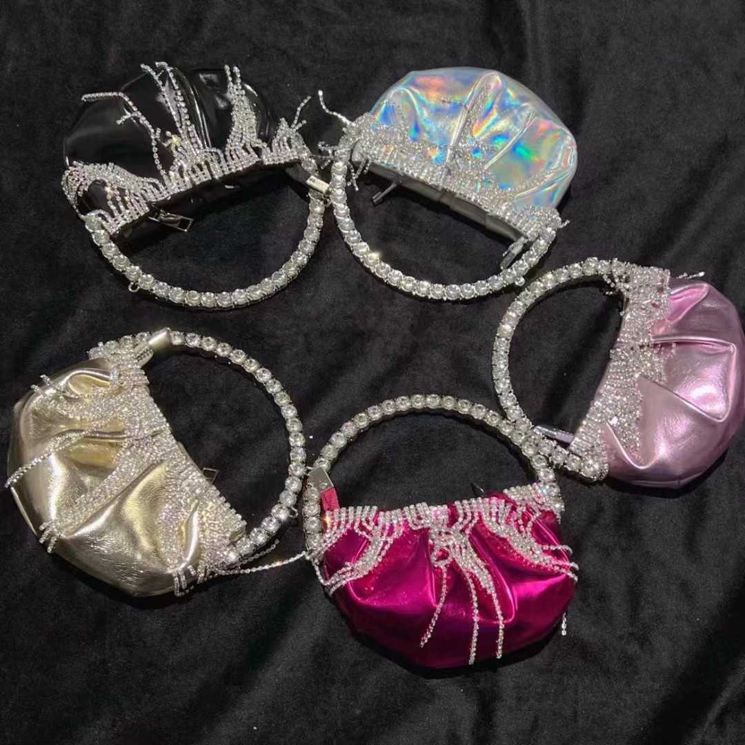 

Evening Bags Sliver Diamonds Rhinestone Half Moon Evening Bags For Women 2023 Fashion Mini Tassels Clutch Bag Ladies Ring Handbags Clutches, Gold