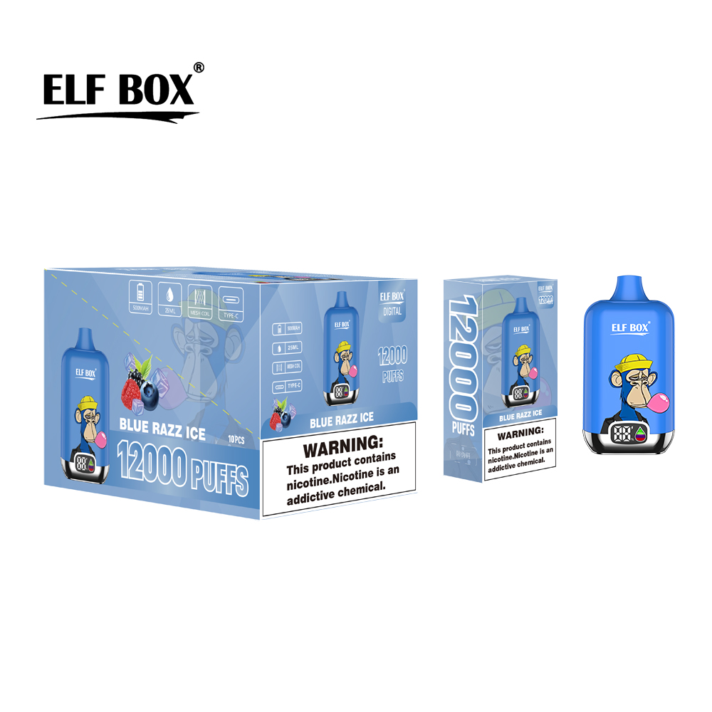 Original ELF Box Digital Box 12000 cigarrillo electrónico desechable con burbujas 12K 850mAh Carga tipo c 20 ml con batería y pantalla de e-jugo 12 sabores 0% 2% 5% cigarrillo electrónico 01