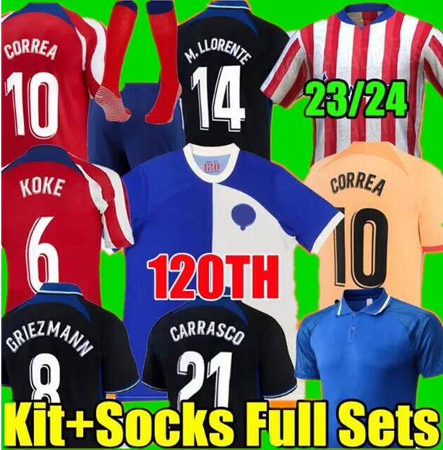 

120th soccer jerseys 23/24 JOAO FELIX 2023 2024 MORATA M. LLORENTE Correa MEMPHIS camiseta football shirt men kids kit GRIEZMANN R. DE PAUL CARRASCO Atletico MadridS, Majing 22-23 away