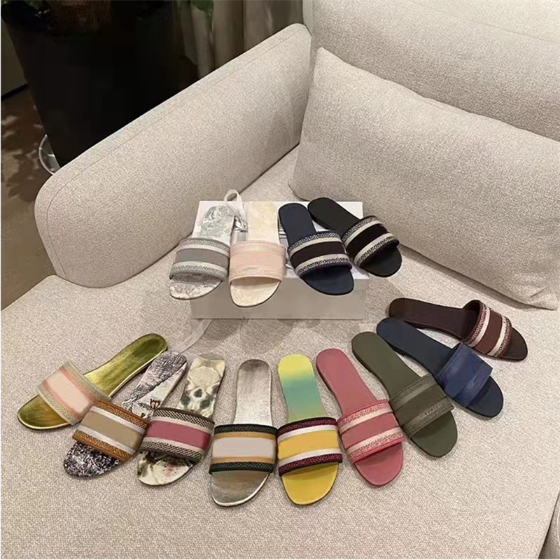 

women designer slipper slides sandal flat heel sandals shoes slippers 3D printed classic brand casual woman outside sliders beach leather sandals high quality, Color22