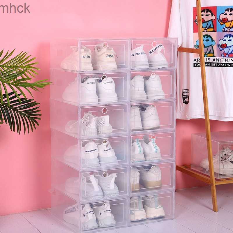 

Storage Boxes Bins Foldable Transparent Sports Shoe Box PP Plastic Thickened Shoe Case Shoes Organizers Movable Freely Assembled For Woman Man, Sky blue