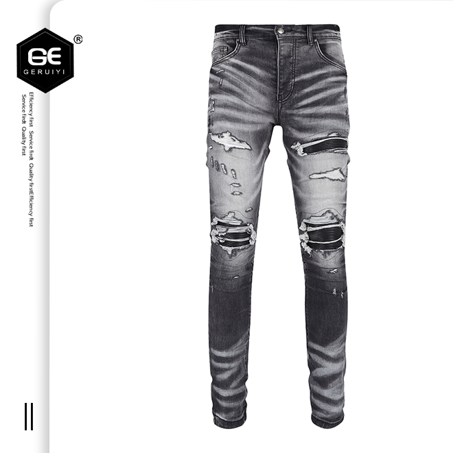 

Fashion Jean Stretch Jeans amirly Skinny Straight Slim Ripped Top elastic Casual Motorcycle Biker New Mens Denim Trouser Classic Pants jeans, Black