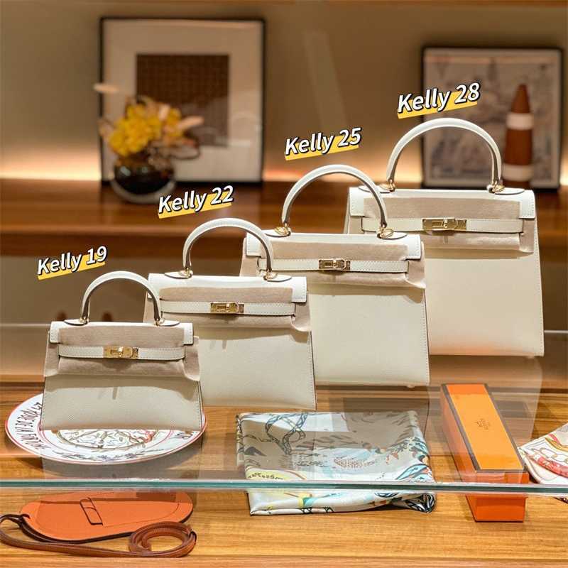 

Tote Handbag Kellie Kellybag Women's 2023 Palm Pattern Gold and Silver Buckle Second-generation Leather Fashion One Shoulder Crossbody Genuine Zc, 19 milkshake platinum buckle