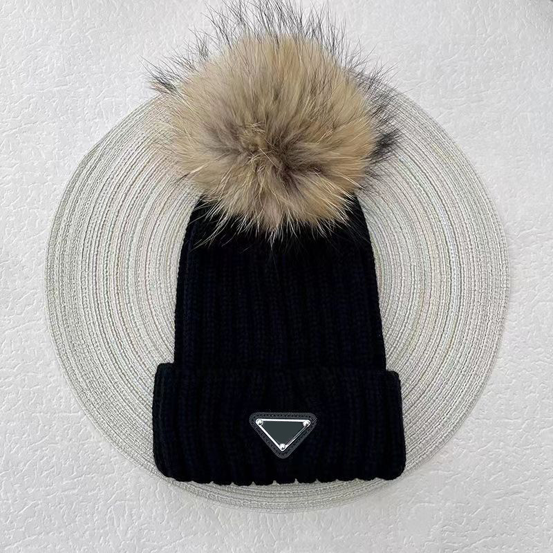 Designer Winter Knitted Beanie Woolen Hat Women Chunky Knit Thick Warm faux fur pom Beanies Hats Female Bonnet Beanie Caps gift QQ
