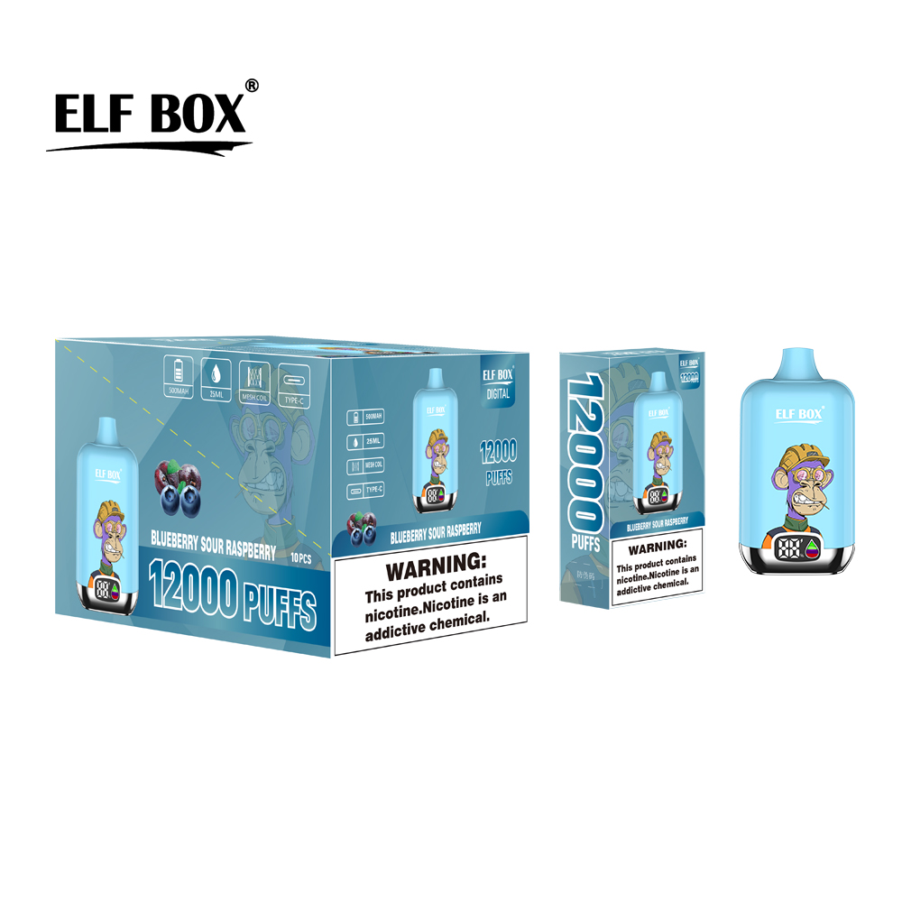 ELF Box Digital Box 12000 E-cigarette jetable 850mAh avec batterie et jus électronique - 20 ml, 12 saveurs, 0%/2%/5% de nicotine