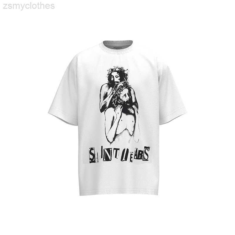 

Men' T-Shirts Saint Michael Men Women Summer T Shirt Double Jesus Printing Washed Vintage Hip Hop High Street High Quality Oversized TEES, White