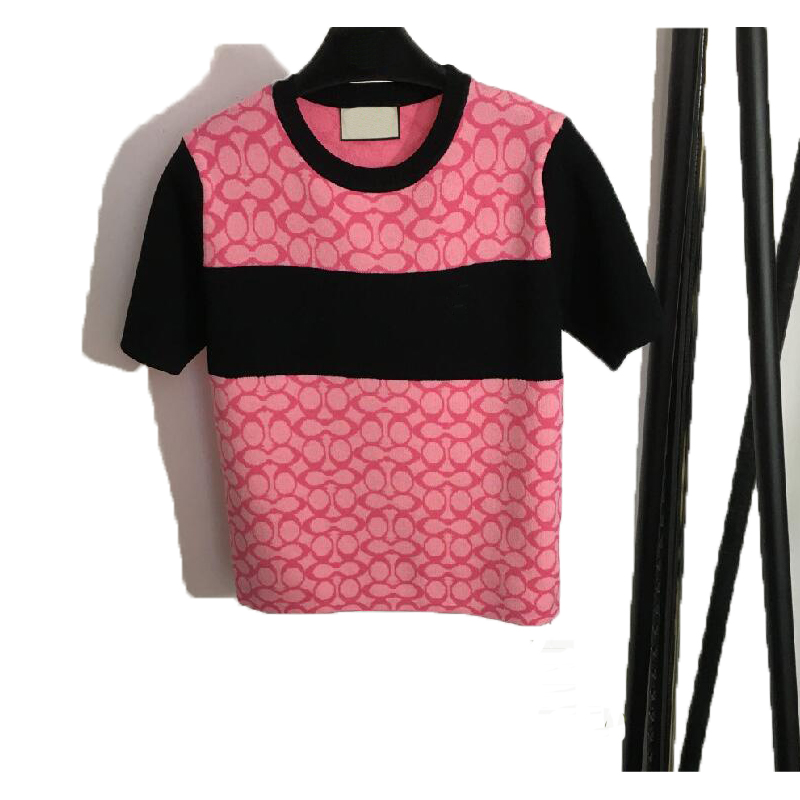 

Designers Fashion Womens T Shirts Knits Short Sleeve Sweater Letter Jacquard G Comfortable Thin Quality Design Women t shirt top asian Size -L dresses for woman, Pink