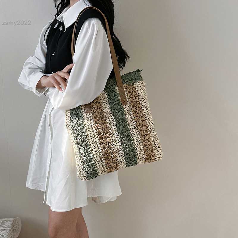 

Evening Bags Straw Handbag Women Beach Shoulder Bag Handmade Tote Women's Summer Seaside Vacation Handle Bags 2023 New, Khaki