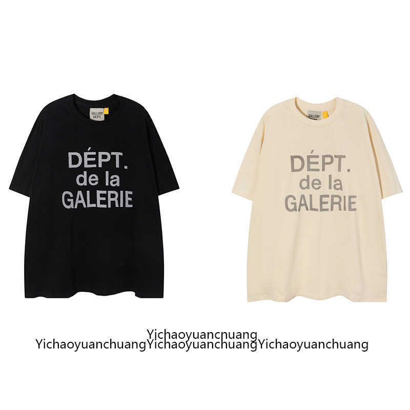 

Fashion Designer Clothing Classic High Street Galleryes Depts Tees Tshirt Slogan Printed Short Sleeve Summer Loose Cotton T-shirt mens womens Hip hop Streetwear, Rice apricot color