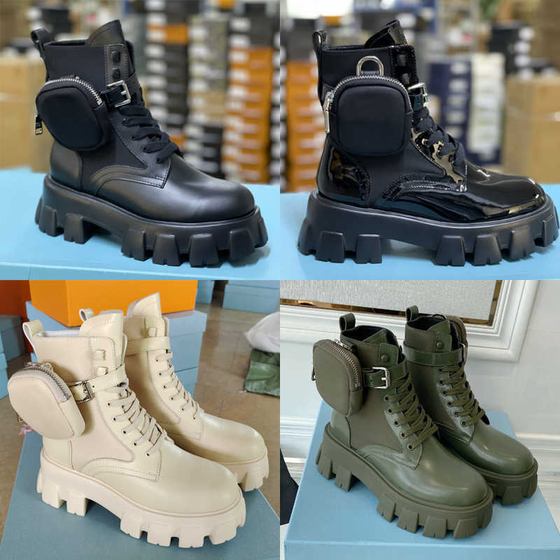 

Men Rois Boots Ankle Martin Boots Women Designers Nylon Boot Military Inspired Combat Boots Nylon Bouch Attached To The Ankle EU35-45 With Small Bags NO43, Patent leather