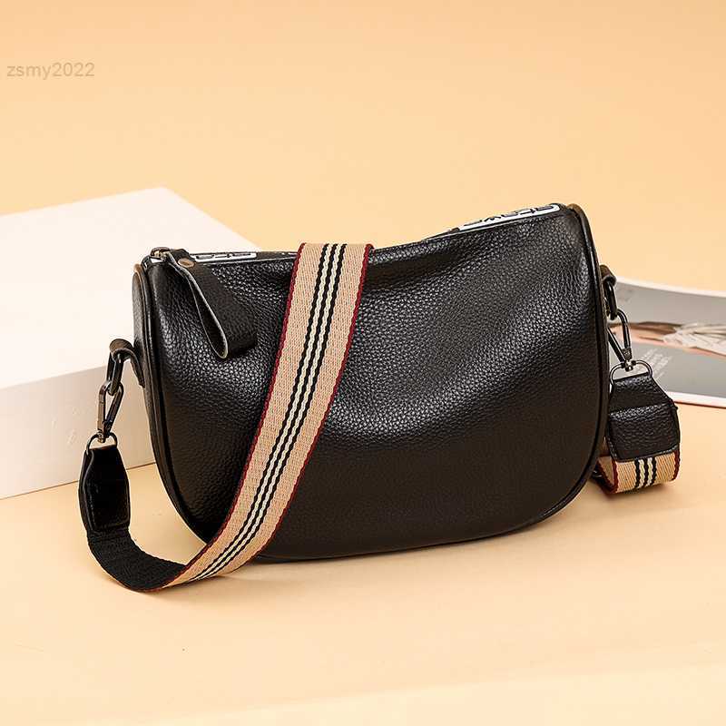 

Evening Bags Luxury Wide Shoulder Strap Handbags Women Bags Designer Ladies Chic 100% Genuine Leather Cowhide Stylish Crossbody Shoulder Bag, Black