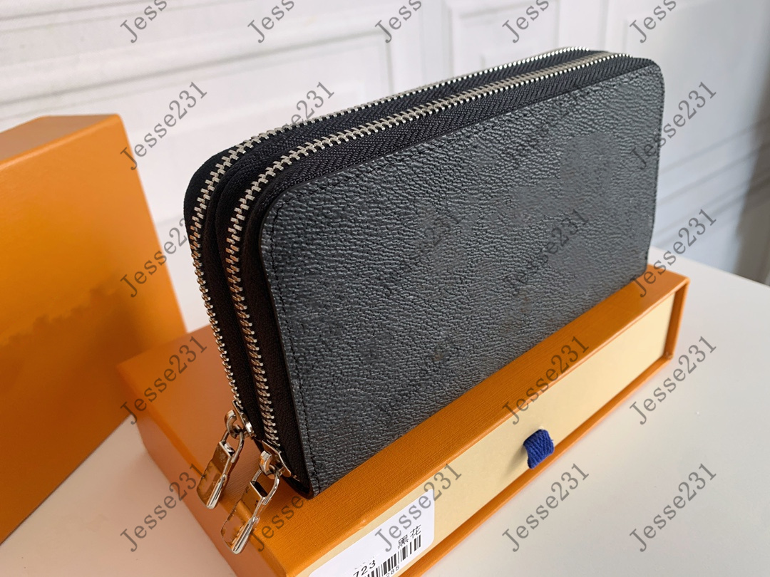 

High Quality Designers ZIPPY WALLET Soft Leather Mens Womens Iconic textured Fashion Long double Zipper Wallets Coin Purse Card Case Holder Wih Box Dust bag 4 colours, Brown grid