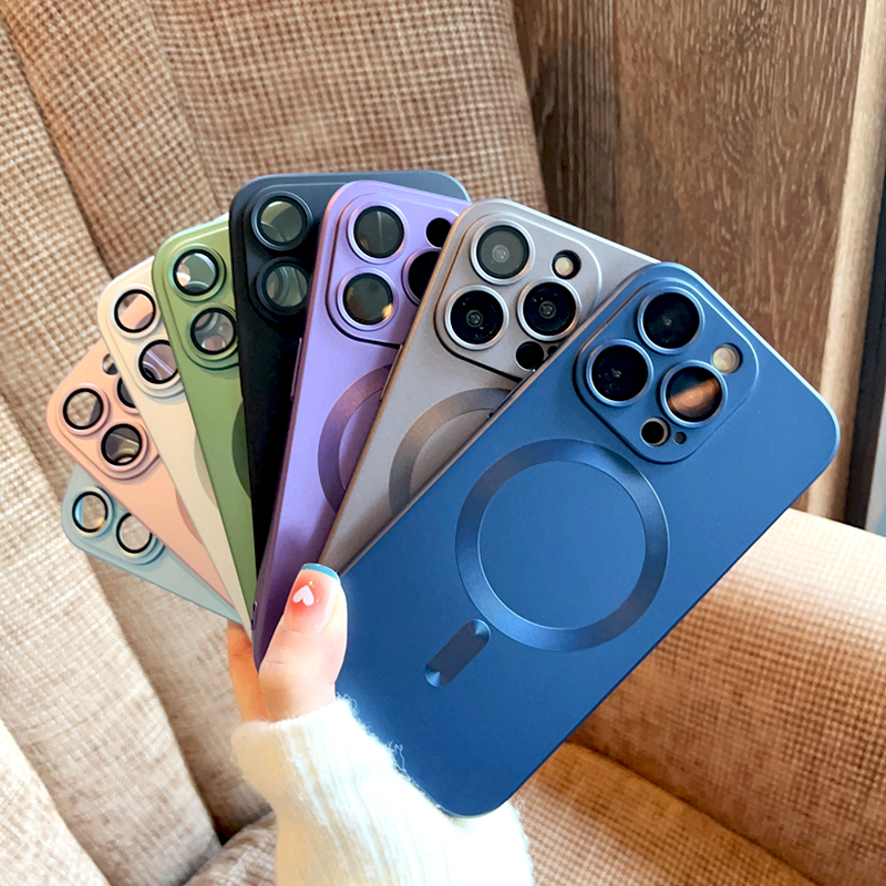 

Metallic Paint Plating Silicone Magsafe Case For iPhone 14 13 12 11 Pro Max Mac Mag Safe Wireless Charge With Camera Lens Covers
