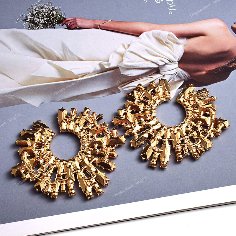 New Design Irregular Metal Colorful Crystal Earrings High-Quality Fashion Rhinestones Jewelry Accessories For Women EarringsDangle Earrings crystal