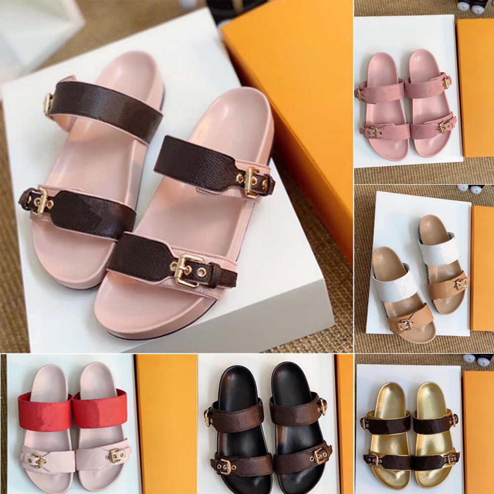 

BOM DIA FLAT MULE 1A3R5M Cool Effortlessly Stylish Slides 2 Straps with Adjusted Gold Buckles Women Summer Slippers