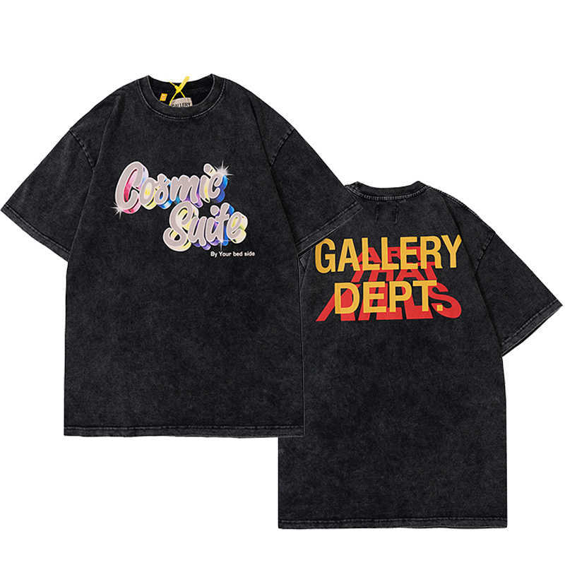 

Fashion Designer Clothing Akengchao Brand Galleryes Depts Tees Tshirt Vintage Atk Rainbow Letter Printing High Street Short Sleeve T-shirt Men Hip hop Streetwear, Black