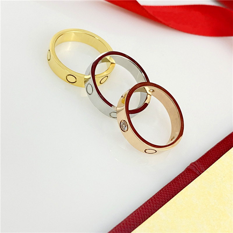 

Titanium steel love ring men and women silver band rings jewelry for lovers couple gift size 5-11 width 6MM and 4MM with red pouch unique engagement rings