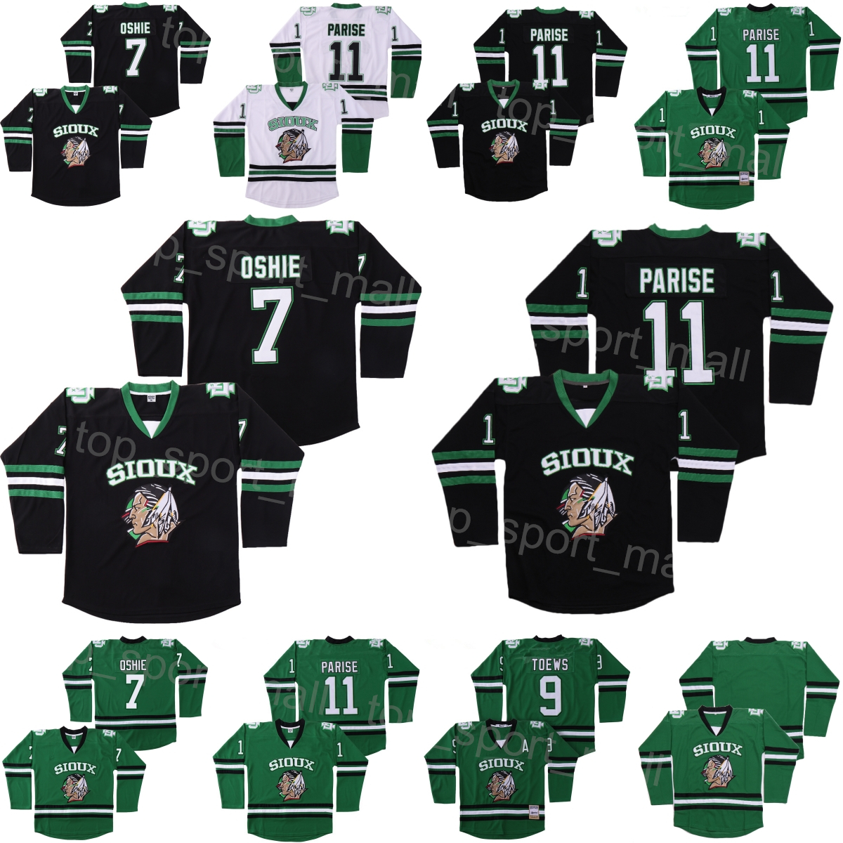 

College Hockey North Dakota Fighting Sioux Jersey 9 Jonathan Toews 11 Zach Parise 7 TJ Oshie Ross The BOSS Rhea 3 ST Johns Shamrocks Green Black White Stitched Team, Blank