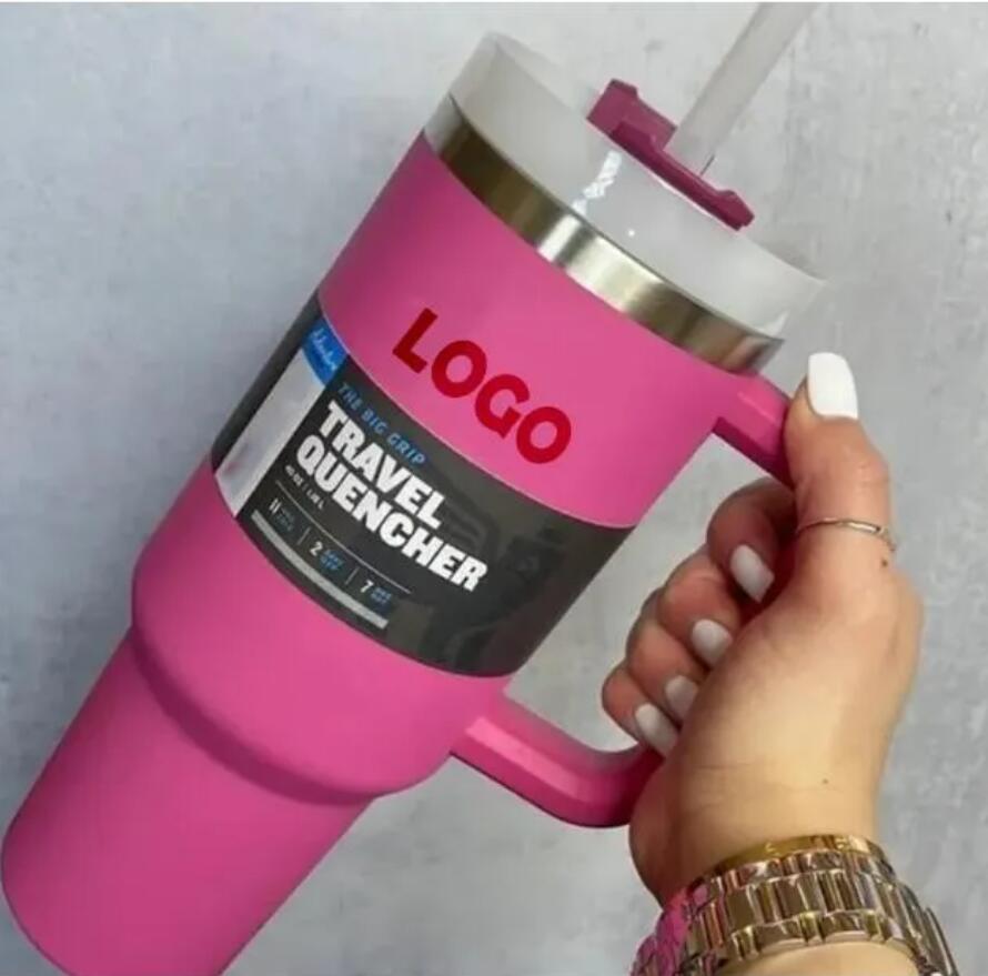 1Pc with LOGO 40oz Mug Hot Pink Tumbler With Handle Insulated Tumblers Frosted Lids Straw Stainless Steel Coffee Termos Cup Ready to ship GG1118-image-87035891