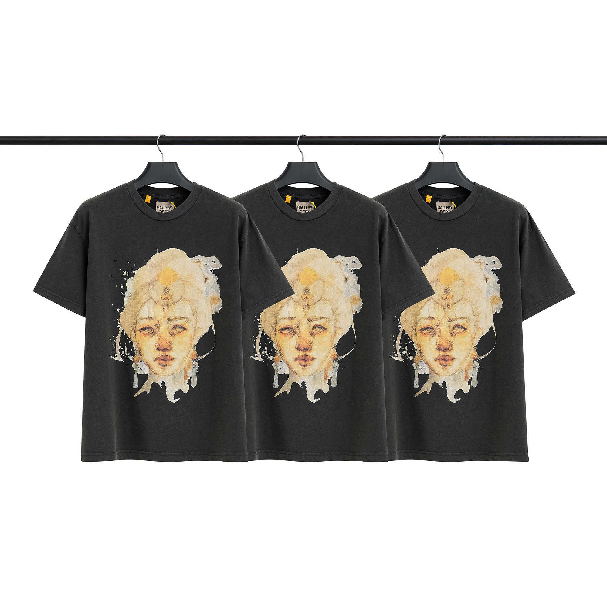 

Fashion Designer Clothing Galleryes deptes Tees Rock Tshirt Distressed Statue Print American Brand High Street Loose Men's Round Neck Short Sleeve T-shirt Hip Hop, Black distressed statue short sleeve