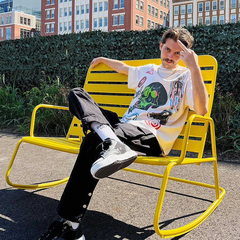 

Fashion Designer Clothing Trendy Galleryes Depts Tees Tshirt Gd Fog High Street Loose American Skeleton Graffiti Print Short Sleeve Men Hip hop TShirts Streetwear, White loose fit