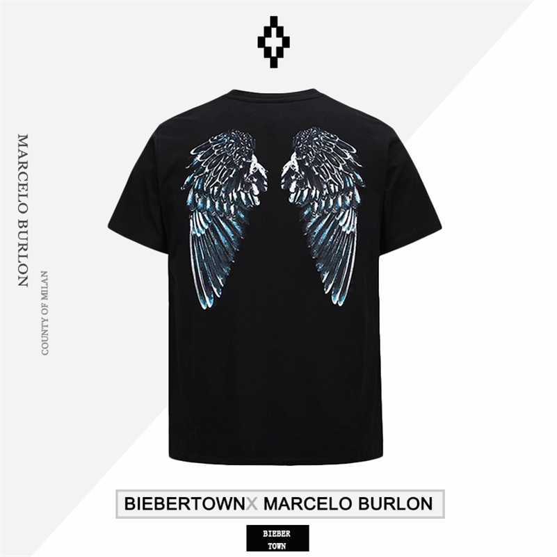 

designer Marcelos Burlons Pink Purple Winged Short Sleeve Men's and Women's Street T-shirts Summer Fashion Ins M5R7, Black2