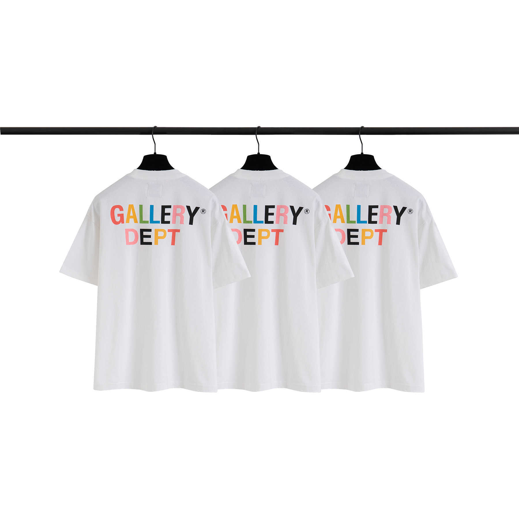

Fashion Designer Clothing Galleryes Depts Tees Rock Tshirt Rainbow Print American Brand High Street Loose Fitting Men's Round Neck Short Sleeve T-shirt Hip Hop, White rainbow word spot seconds sent