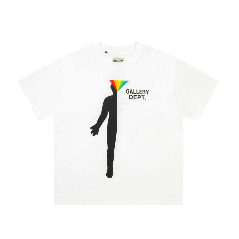 

Fashion Designer Clothing Galleryes Depts Tees Tshirt Rainbow Half Portrait with Silver Embossed Letters Printed on the Back mens womens's Lovers Stylish Round Neck, White