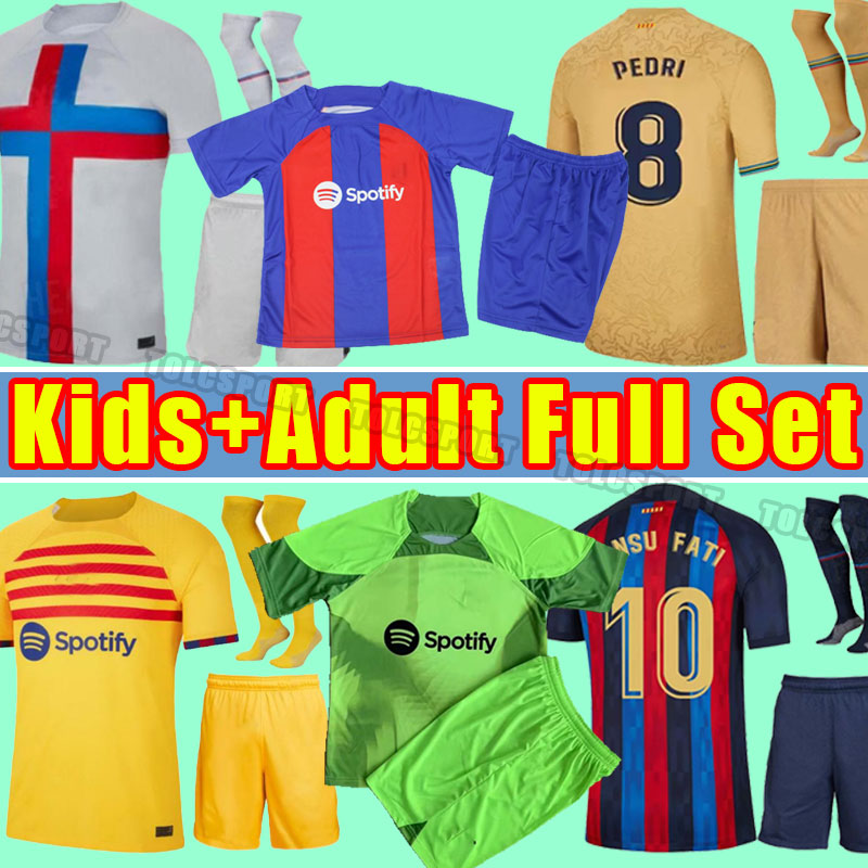 

Full Set ANSU FATI PEDRI soccer jerseys 22 23 LEWANDOWSKI MEMPHIS GAVI ADAMA FERRAN RAPHINHA 2022 2023 barcelonas F. DE JONG DEST Men Kids child socks pants goalkeeper, 23-24 home