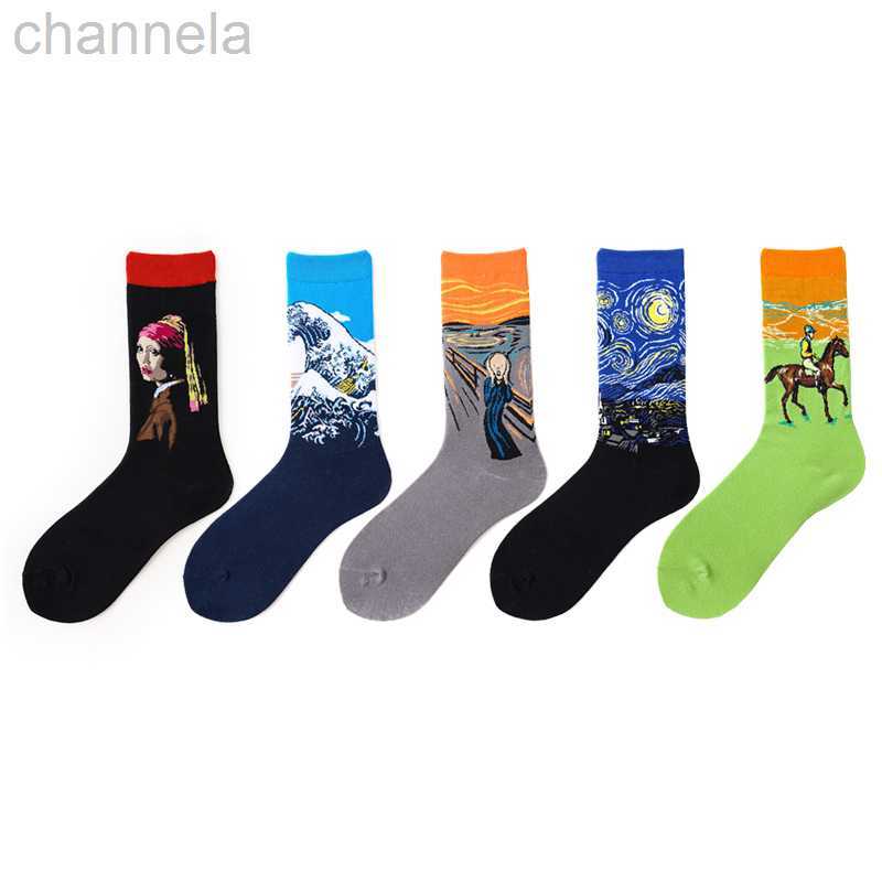 Men's Socks Dropshipping Retro Cotton Women New Art Van Gogh Mural World Famous Oil Painting Series Men Funny Sock Wholesale Z260207