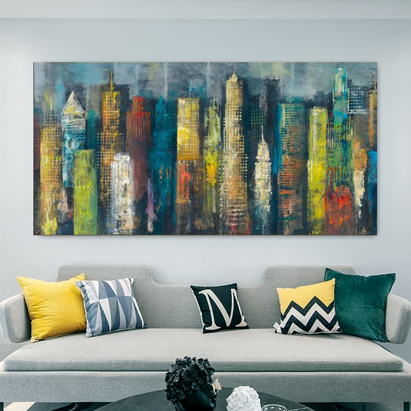 

Moderne Abstracte Kleurrijke Gebouwen Olieverfschilderij Posters en Prints Wall Art Pictures voor Woonkamer Decor No Frame