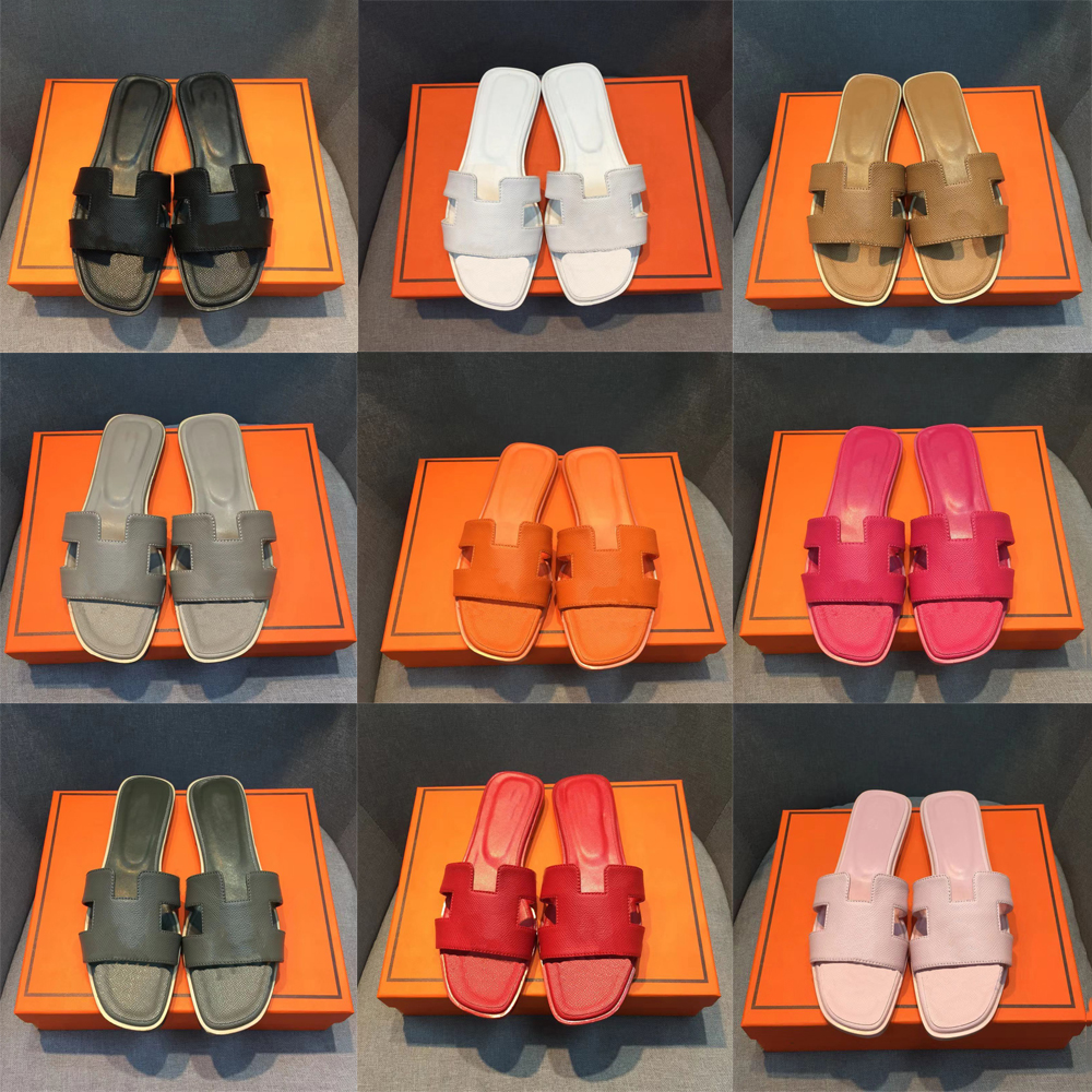 

2023 luxury Designer slippers Classic Sandals Genuine Leather Fashion Shoes Ladies brand slipper outdoor Beach Flat heel Flip Flops High Quality slippers with box
