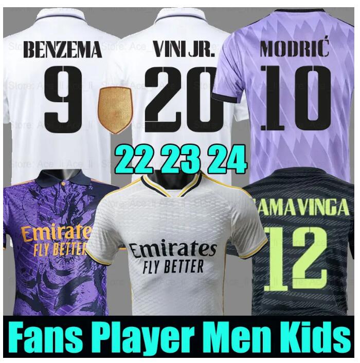 

BENZEMA soccer jerseys 22 23 24 football shirt VINI JR VALVERDE Club World Cup Real Madrids CAMAVINGA MODRIC Champions 2022 2023 2024 camiseta men kids kit set