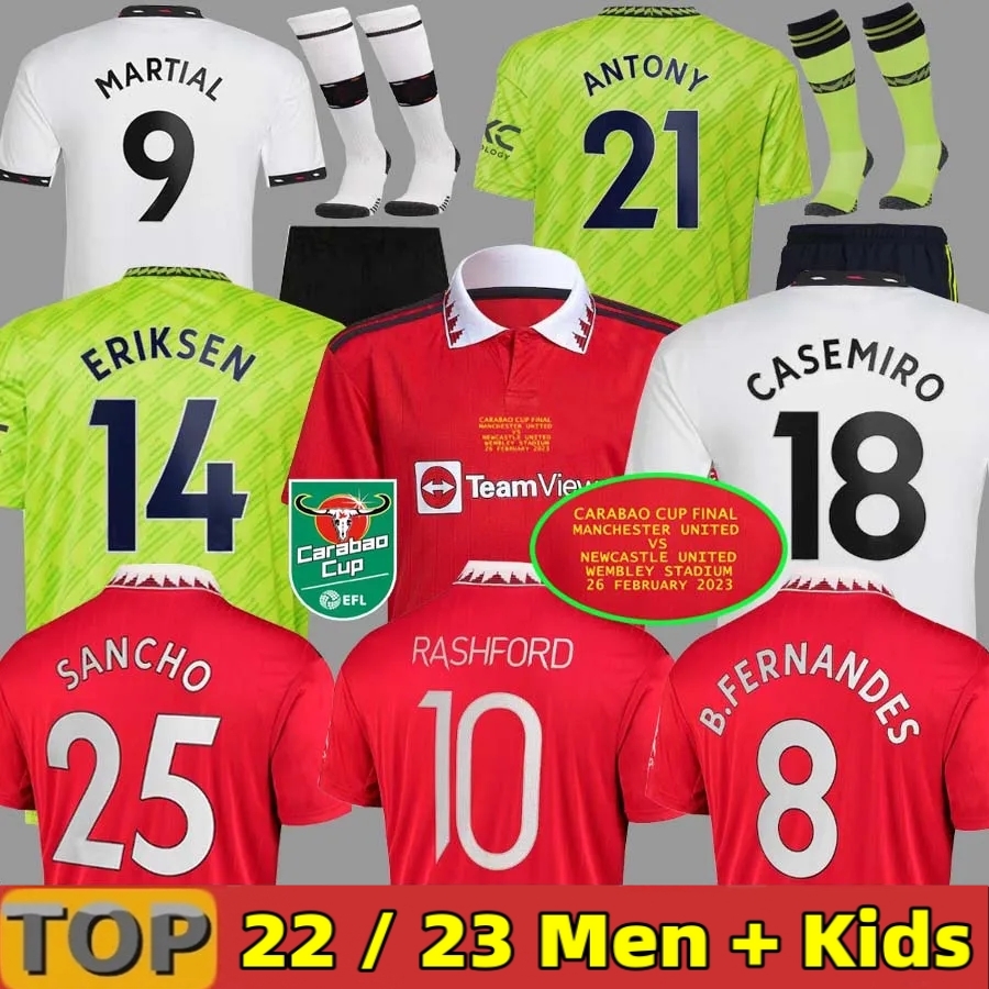 

Carabao Cup Final 22 23 SANCHO soccer jerseys Fans Player ANTONY ERIKSEN B.FERNANDES RASHFORD football shirt 2022 2023 CASEMIRO Elanga VARANE MAGUIRE MARTINEZ, 22 23 away aldult