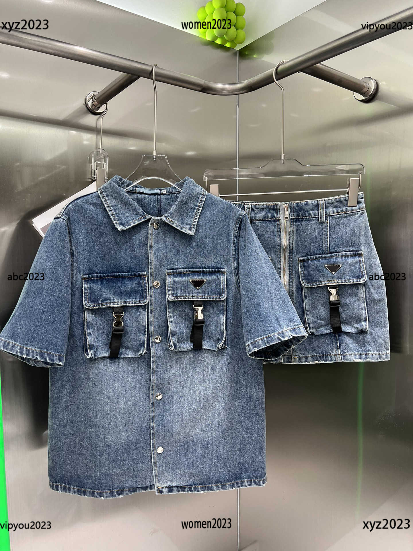 

Women's Tracksuits girl Two Piece Dress sets 2pcs Safety button pocket denim polo shirt shirt and fashionable skirt new arrival April18, #1