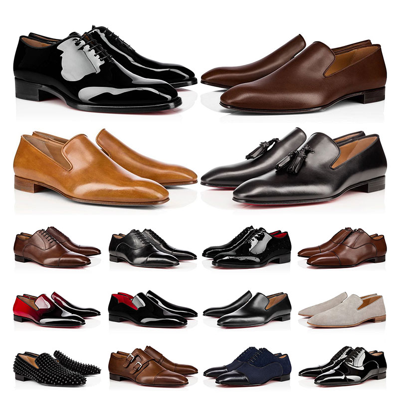 

Mens Dress Shoes Casual Luxury Designers Genuine Patent Leather Rivets Red Shoe Black Flat Men Business Party Wedding Oxfords
