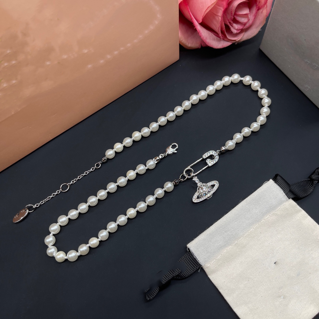 

Fashion Designer Luxury Pendant Necklaces Brand Women Jewelry Saturn Chokers Metal Pearl Planet goldChain necklace cjeweler Trend For Woman lkty55