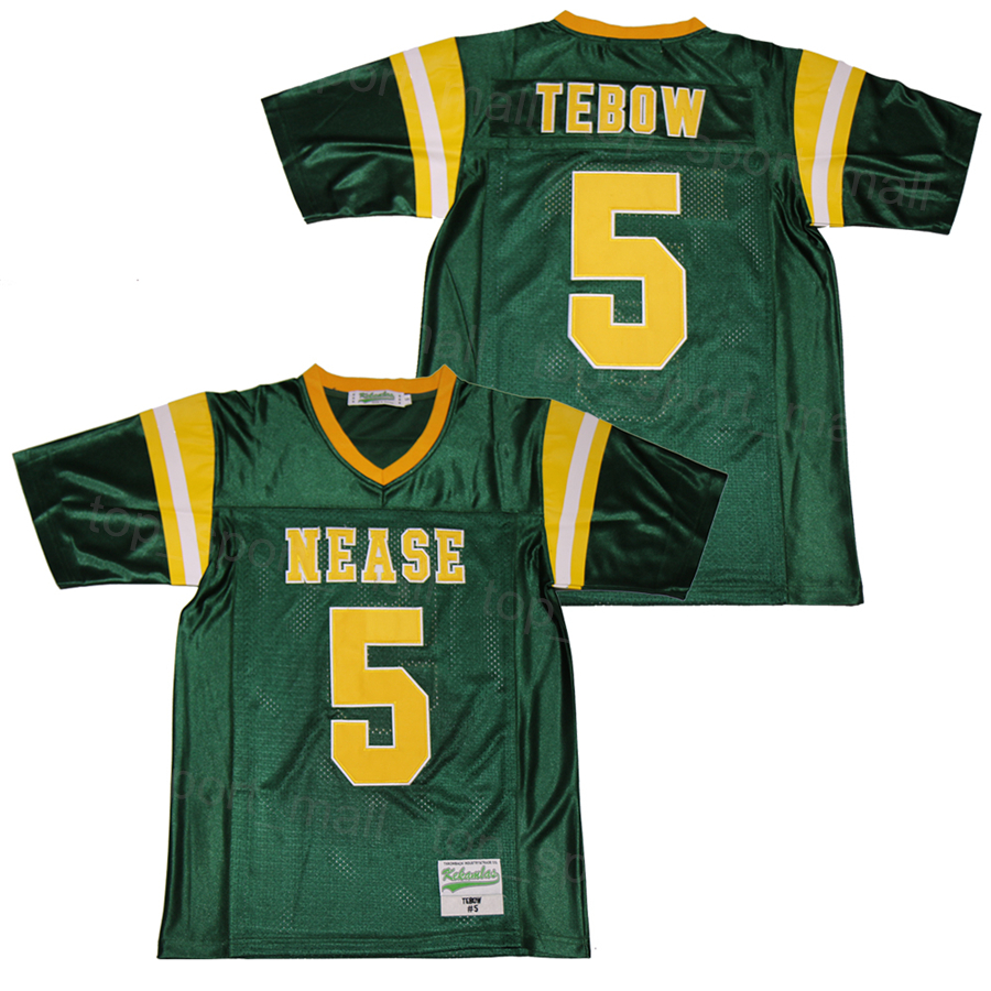 

High School Football 5 Tim Tebow Jersey Autographed Nease Breathable Stitched And Embroidery Pure Cotton For Sport Fans Team Color Green College Moive Pullover, Blue