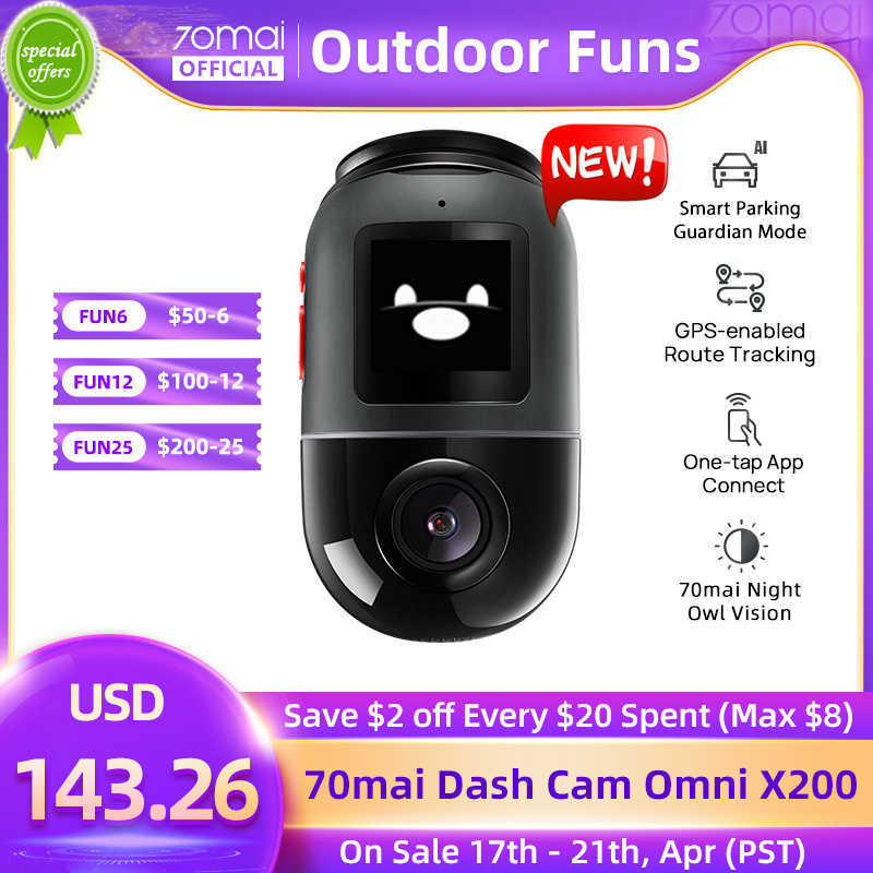 

70mai Dash Cam X200 Omni 360 Full View 70mai Camera Car DVR X200 Built-in GPS ADAS 24H Parking Monitor eMMC Storage AI Motion