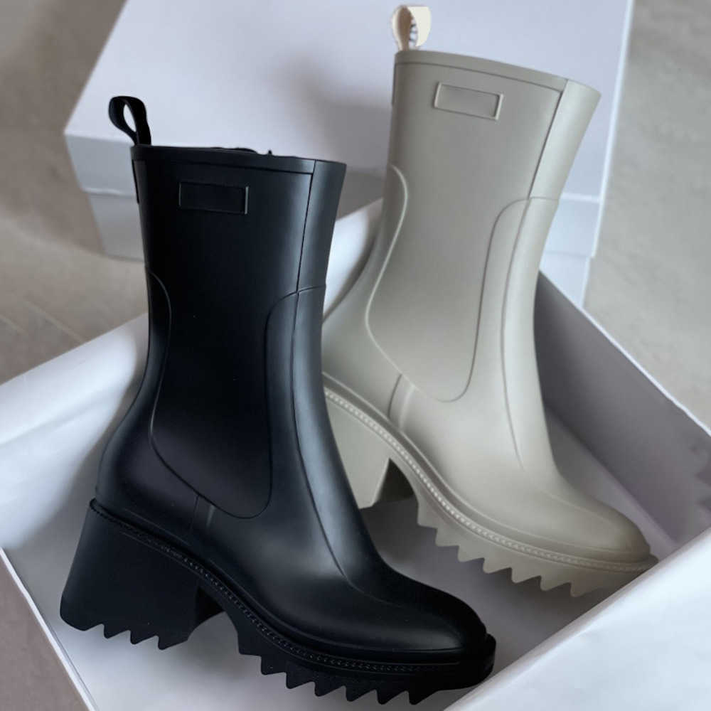 

Rain Boot Women Betty Boots Thick Bottom Non-Slip Booties PVC Rubber Beeled Tall Knee-high Platform Boots Black Waterproof Welly Shoes Outdoor Rainshoes EU36-40 NO237, Color 7