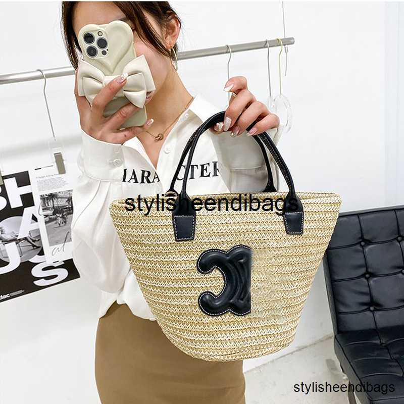 

stylisheendibags Designer Bags Summer Woven Vegetable Basket Bag Arc De Straw Bucket Bag Handbag Shoulder Messenger Bags for Women, White
