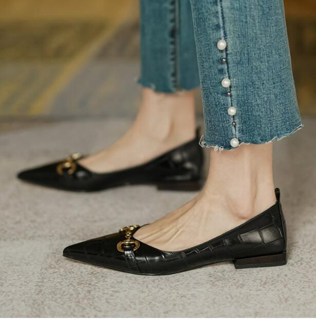 

Vintage Full Grain Leather 2023 Women Mary Jane Shoes Fashion Low heel Pointed toe Slip on Wedding Bridal Dress Shoes