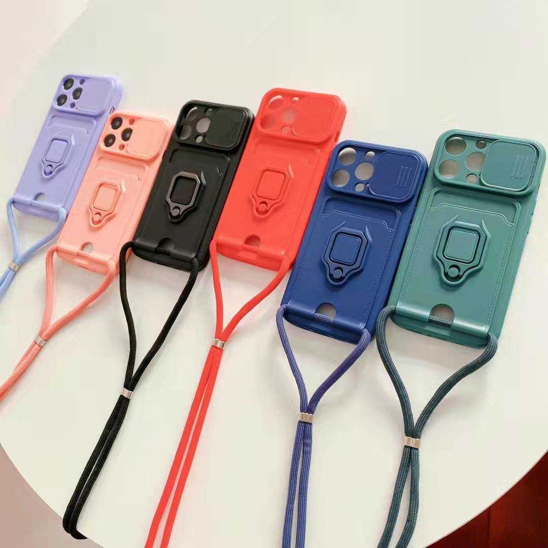 

Crossbody Necklace Cord Lanyard Wallet Card Case For iPhone 13 12 11 Pro Xs Max 6 8 7 Plus XR X SE Ring Holder Stand Soft Cover, Black