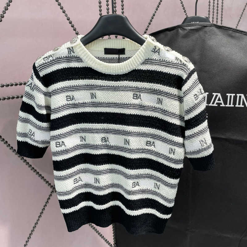 

Luxury Knitted T shirt Womens Short Sleeve Top Designer Tshirt Embroidered Letter Pullover Tee Fashion knitwear Summer Knit, Black and white