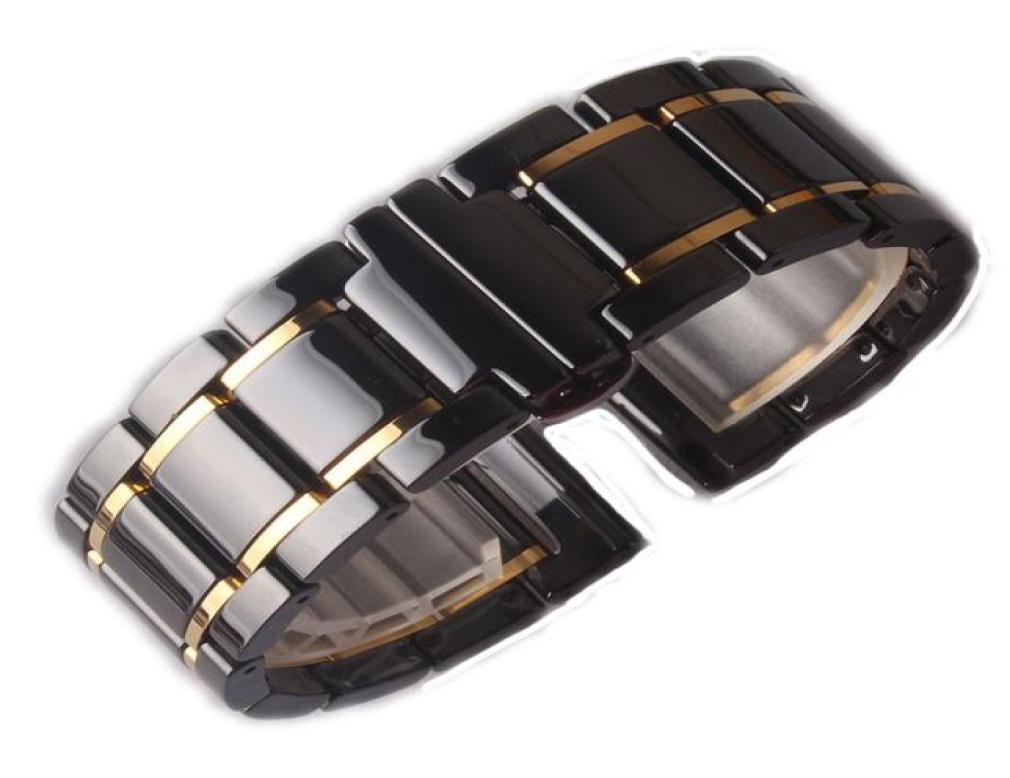 

20mm 21mm 22mm 23mm 24mm Ceramic Watchbands STRAP High Quality Watch accessories Black with gold for smart Watch mens women releas8598573